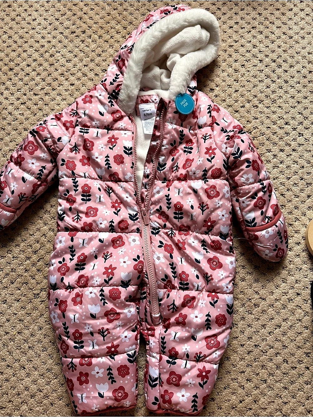 NEW Carter's Floral Hooded Puffer Pram Snowsuit Pink Floral
